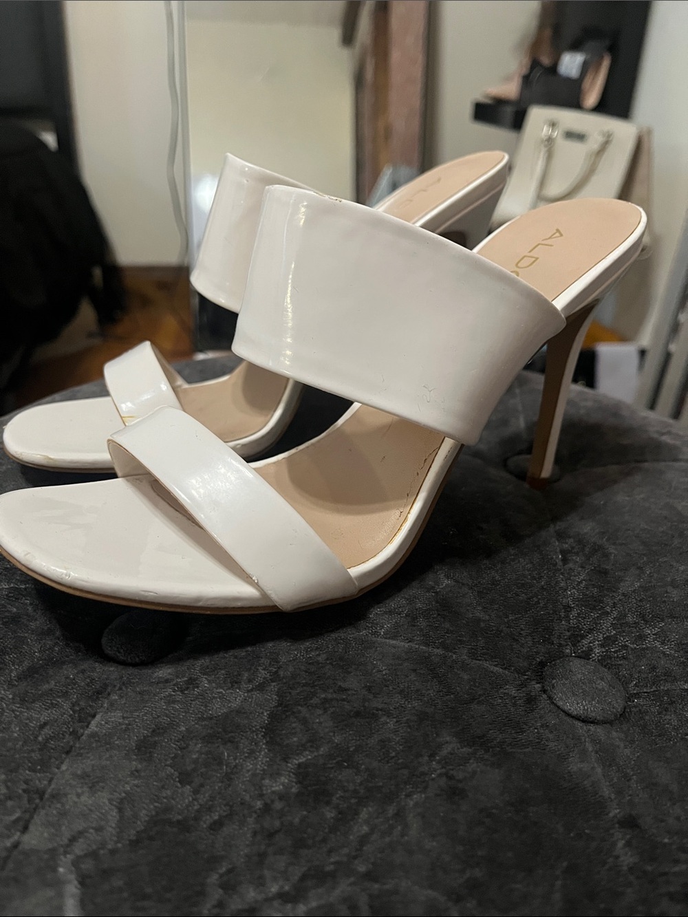 ALDO White Patent Double-Band High Heel Slide 8.5